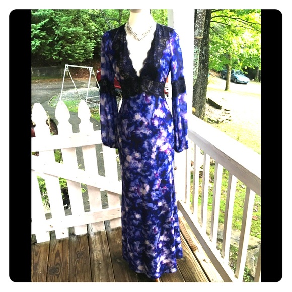 badgley mischka multi printed peach maxi